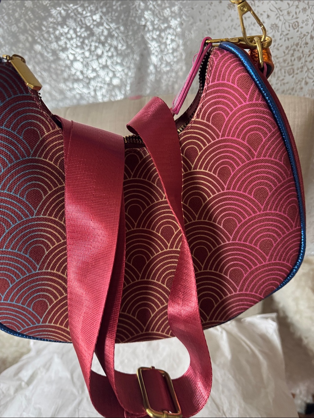 Kurt Geiger Multicolor Crescent Shoulder Bag with Pink Strap - Picture 5 of 9